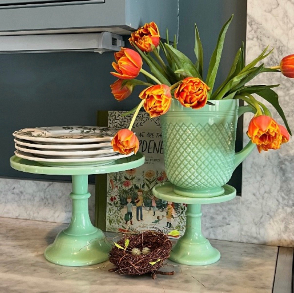I love decorating with jadeite, especially in the winter and spring! Its soft green hue adds such a fresh, vintage charm to any space, making it perfect for styling with seasonal blooms or brightening up the kitchen. A timeless favorite that always feels like a breath of fresh air! 

#LTKSeasonal #LTKhome #LTKfindsunder100