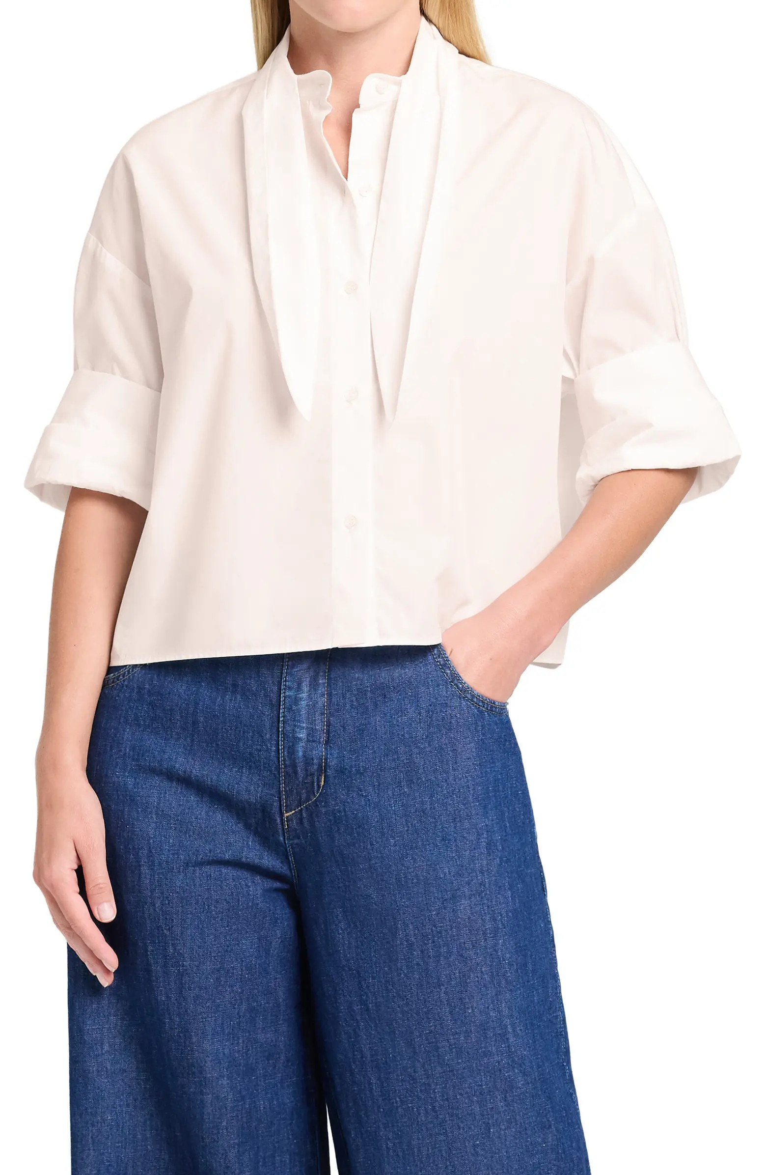Tie Neck Button-Up Crop Top | Nordstrom