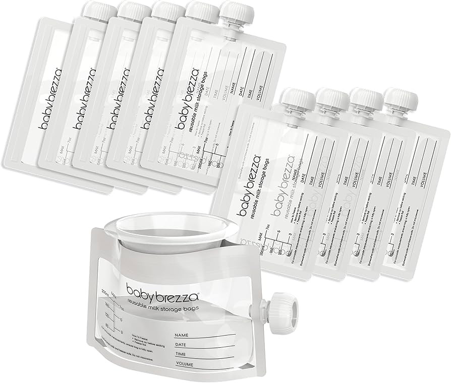 Baby Brezza Reusable Breastmilk Storage Bags, 10 Pack, Includes Filling Funnel | Amazon (US)