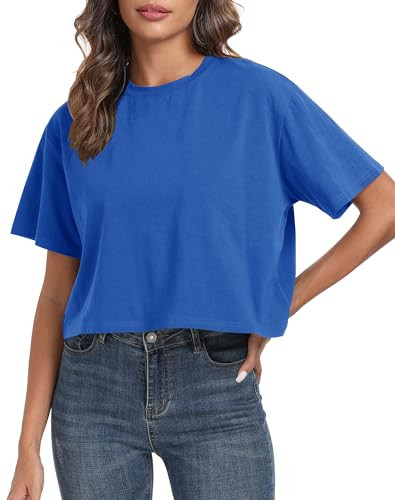 PRIMODA Women's Oversized Workout Cropped T Shirts Crew Neck Short Sleeve Casual Loose Summer Cro... | Amazon (US)