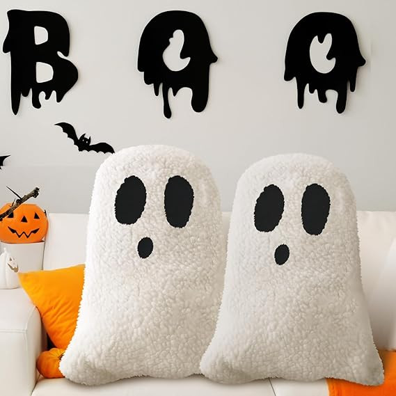 Kigley 2 Pcs Ghost Shaped Pillows Halloween Throw Pillows for Sofa Bed Couch Ghost Decor Stuffed ... | Amazon (US)