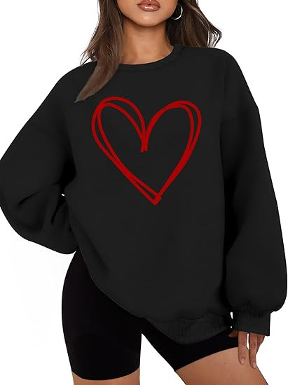 hohololo Valentines Day Sweatshirt Women Valentine Shirts Love Heart Long Sleeve Tops Oversized C... | Amazon (US)
