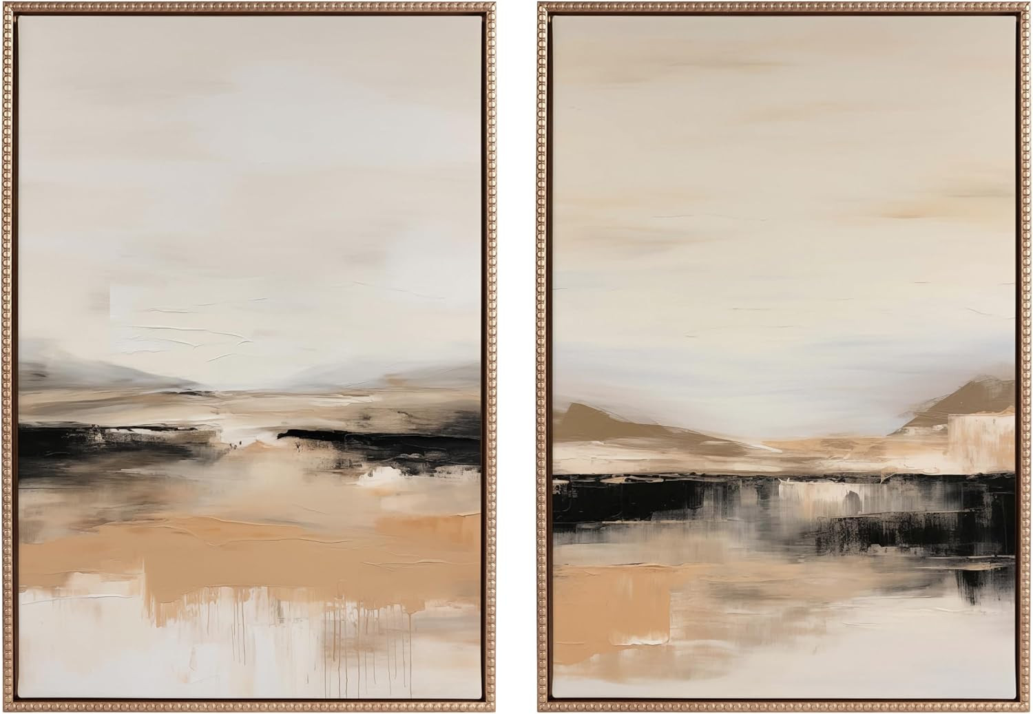 Kate and Laurel Sylvie Beaded Peaceful Landscape I and II Vintage Framed Canvas Wall Art Set by Amy Lighthall, 2 Piece Set 23x33 Gold, Abstract Mountain Landscape Art for Wall | Amazon (US)