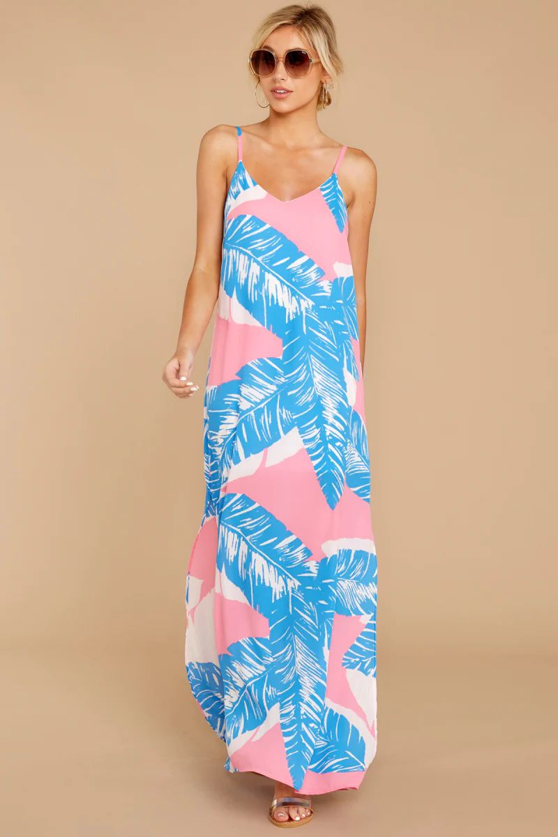 My Favorite Thought Pink And Blue Palm Print Maxi Dress | Red Dress 