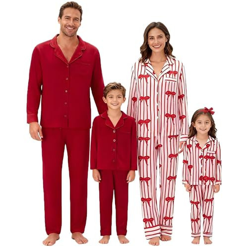 Awoscut Valentine's Day Family Pajamas Matching Sets Button Down Pajamas Stripe Bow Holiday Festival Sleepwear (Men, M, Bow) | Amazon (US)