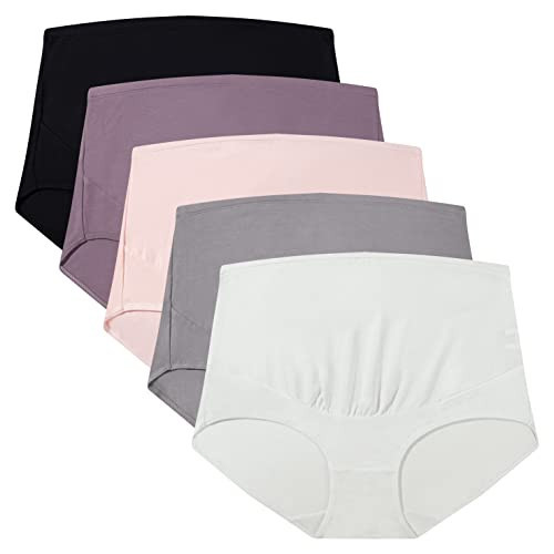 Mama Cotton Women's Over The Bump Maternity Panties High Waist Full Coverage Pregnancy Underwear (Multicolor D 5 Pack, Size-XXL) | Amazon (US)