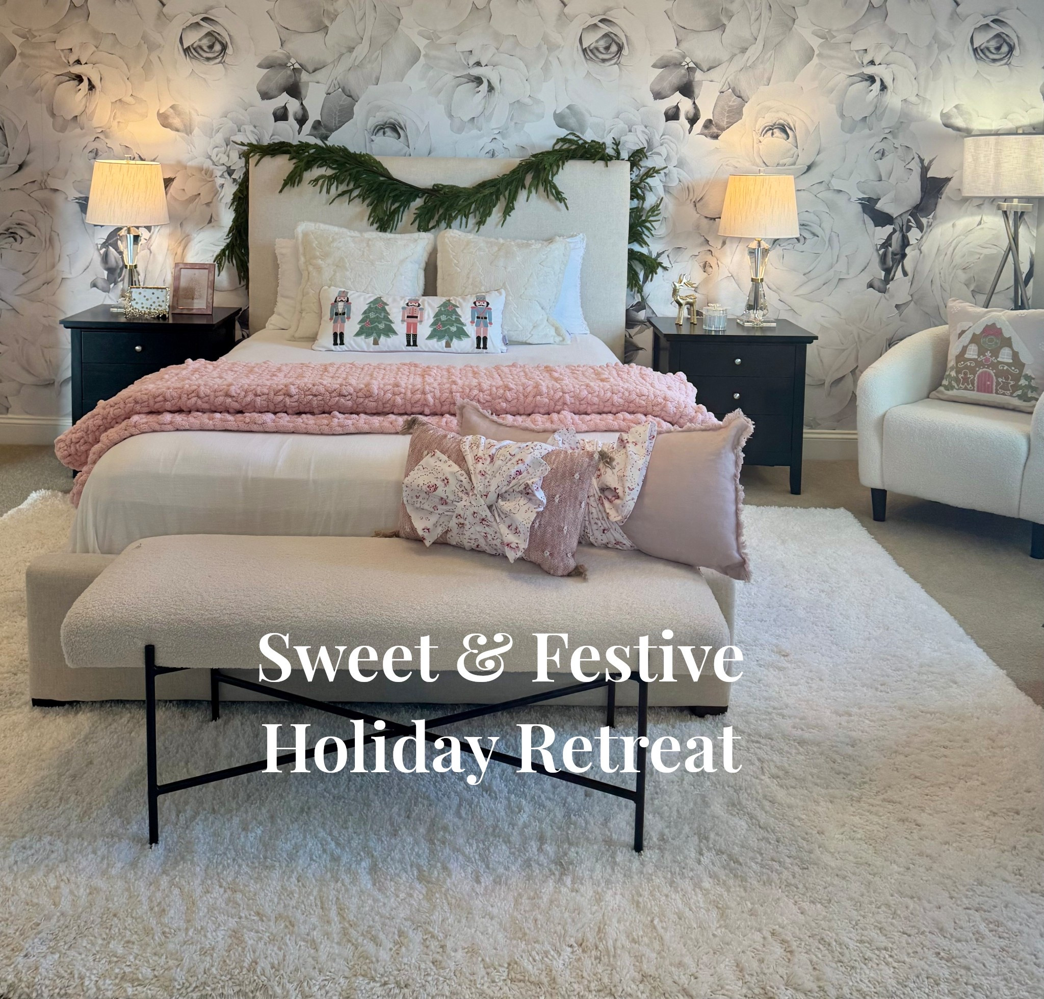 Candy-colored accents along with nutcracker and gingerbread pillows add a whimsical holiday charm to this cozy winter fairytale bedroom. 
#LTKHoliday #LTKChristmasBedroomDecor #HolidayHomeStyle #FestiveBedroom #ChristmasDecorGoals #WhimsicalHoliday #FairytaleBedroom #Gingerbread #Nutcracker #CozyHomeVibes

#LTKSeasonal #LTKHome #LTKStyleTip