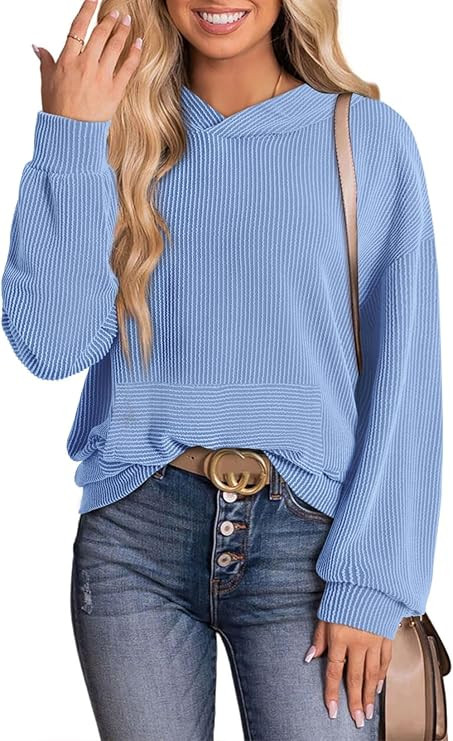 Dokotoo Hoodies for Women Casual Oversized Hoodie Long Sleeve Sweatshirt Solid Pullover Ribbed Kn... | Amazon (US)