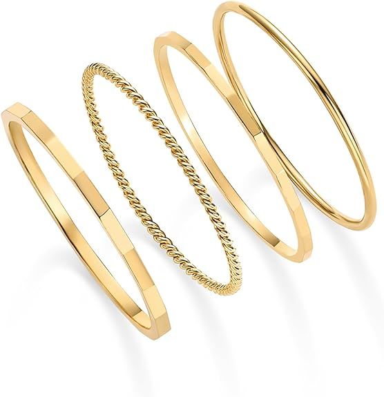 PAVOI 14K Gold Plated Four Pieces Thin Rings Set for Women | 4 Dainty Stacking Rings Pack | Minim... | Amazon (US)