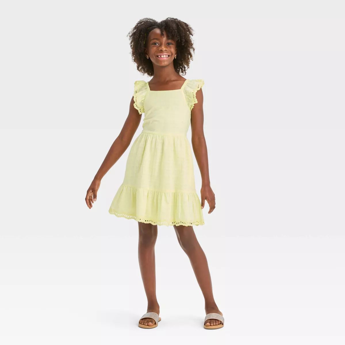 Girls' Flutter Sleeve Woven Dress - Cat & Jack™ Light Yellow | Target