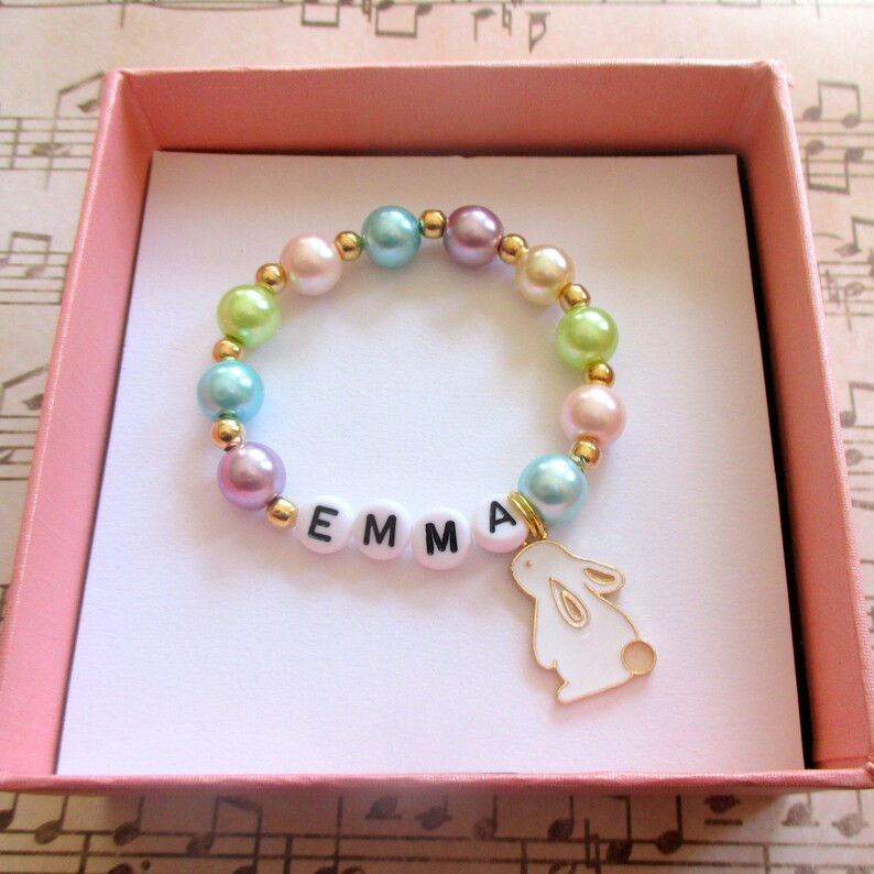 Little Girls Easter Jewlery Bunny Name Bracelet | Etsy | Etsy (US)