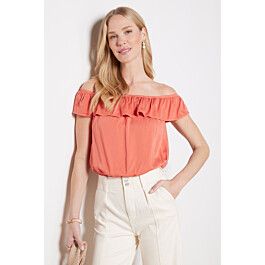 Satin Ruffle Top | EVEREVE