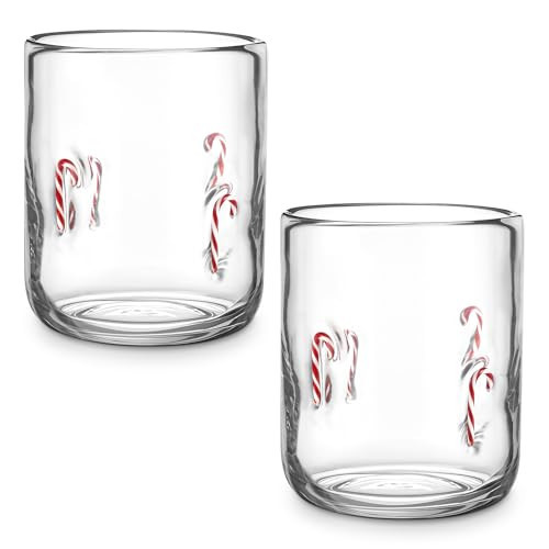 Honeydak 2 Pack Christmas Icon Juice Glass 16 oz Candy Canes Stemless Wine Drinking Icon Juice Glass Cup Double Old Fashioned Handblown Cocktail Glasses for Christmas Holiday Party Supplies Gifts | Amazon (US)