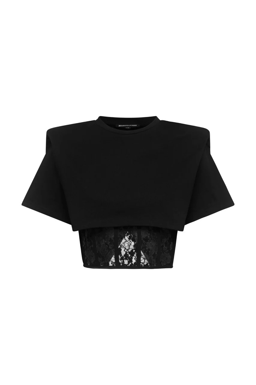 CLARA Black Lace Corset T-Shirt | Noughts and Kisses