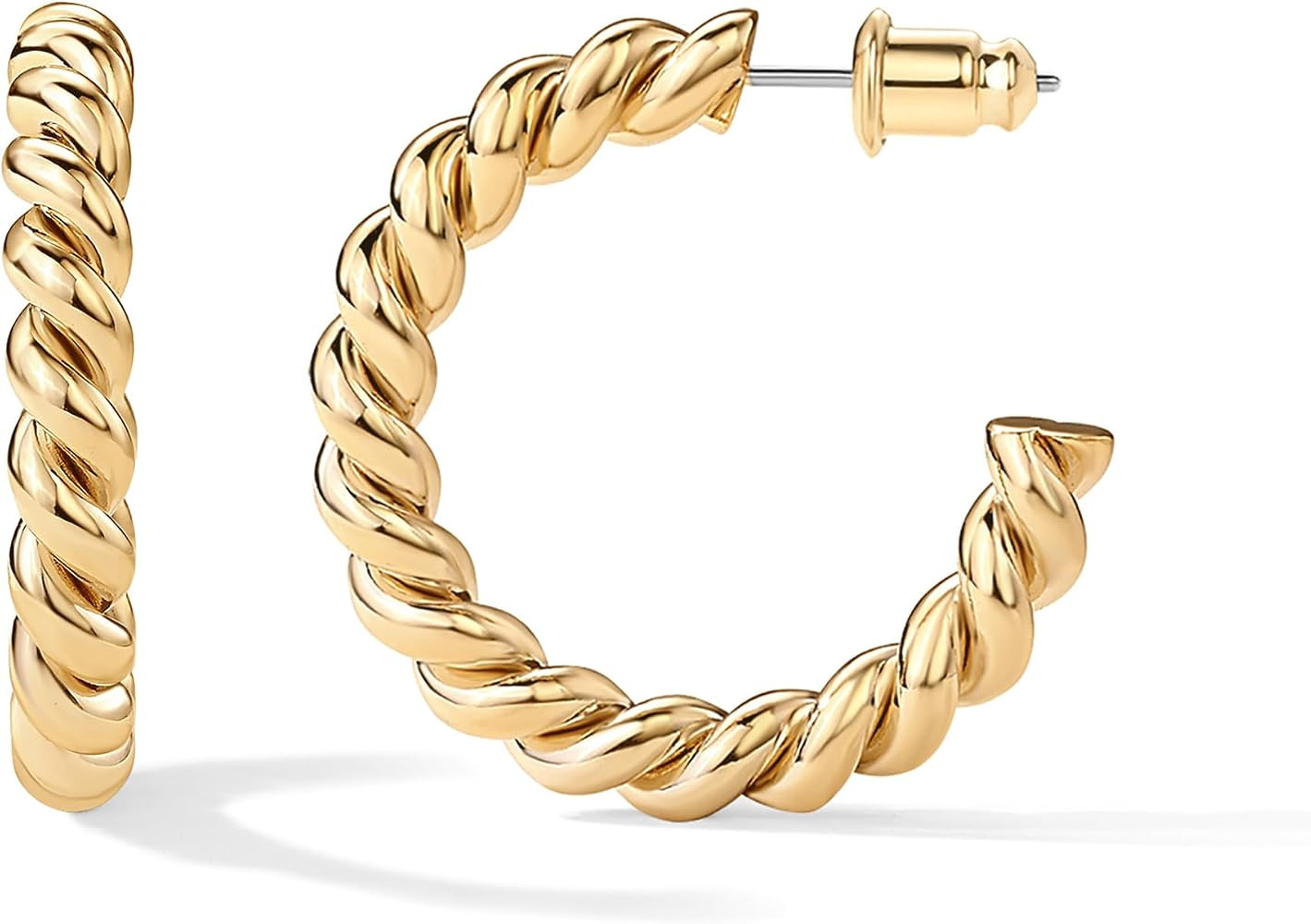 PAVOI 14K Gold Plated Twisted Rope Round Hoop Earrings | Amazon (US)