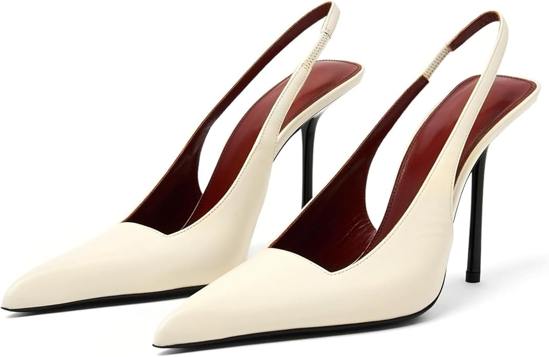 Slingback Heels for Women Pointed Toe Stiletto High Heels Stretch Slip on Backless Patent Leather... | Amazon (US)