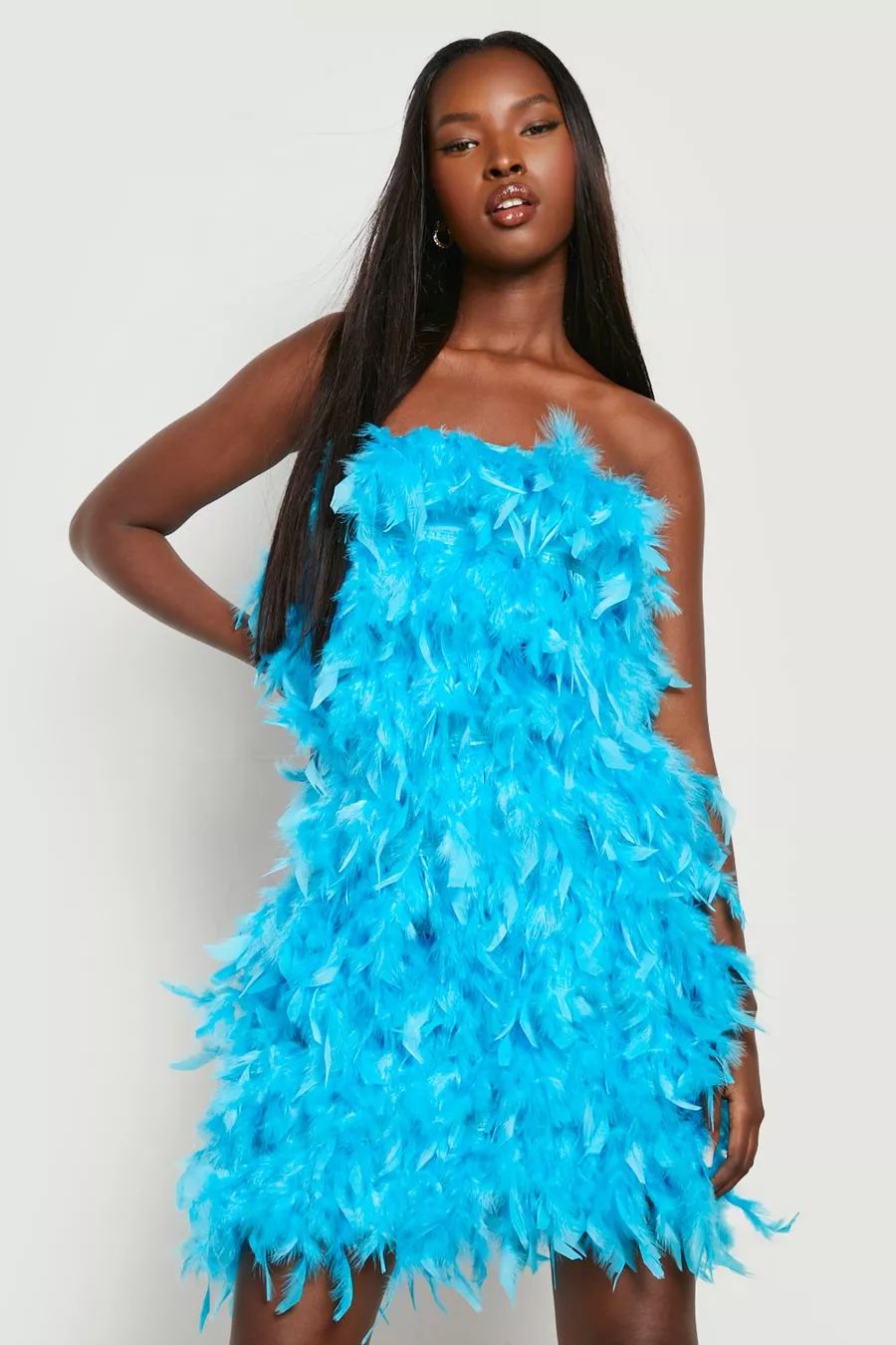 Feather Bandeau Dress | Boohoo.com (US & CA)