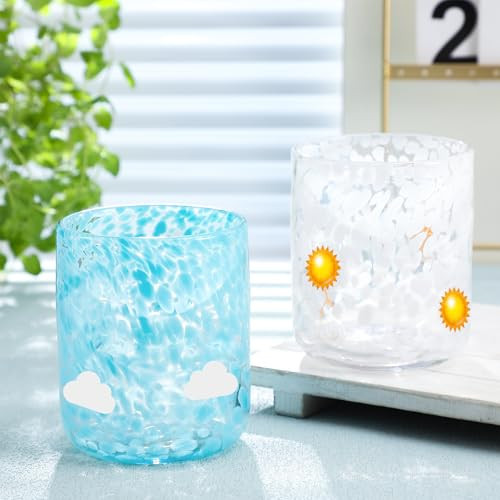 Skylety 2 Pcs Icon Juice Glass Rocks Glasses 14 Ounce Sun and Cloud Icon Wine Glasses Set Double Old Fashioned Hand Blown Cocktail Couple Cups for Women Home Decor Lovely Gifts | Amazon (US)