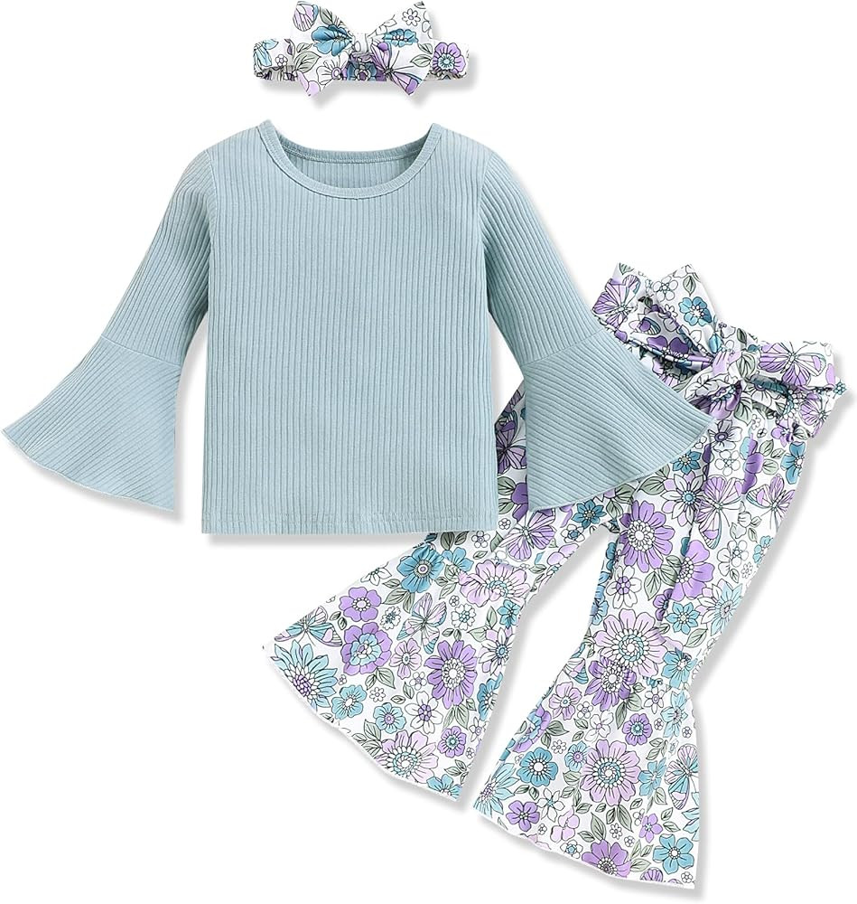 oklady Toddler Girl Clothes Ruffle Flared Top Floral Bell Bottom Pants Baby Girls Fall Winter Out... | Amazon (US)