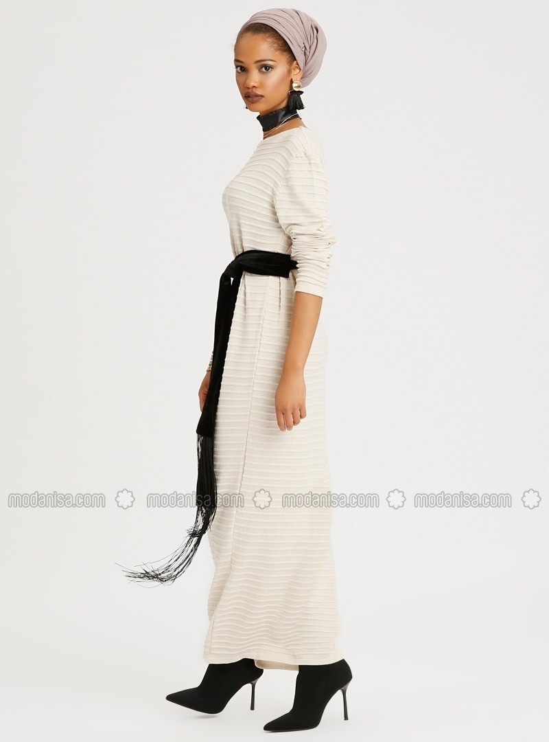 Beige - Col rond - Tunique - Zentoni | Modanisa FR