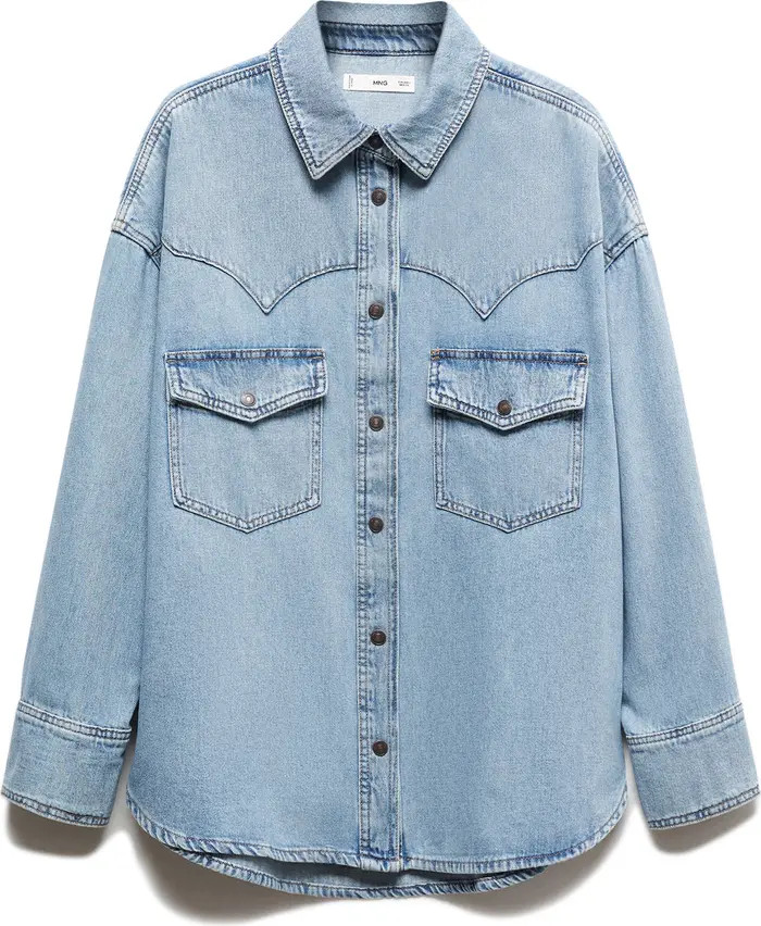 MANGO Western Denim Snap-Up Shirt | Nordstrom | Nordstrom