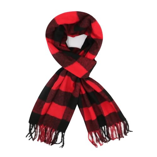 RonFoxi Checkered Scarf for Women Fashion Black and Red Buffalo Plaid Scarf Thick Tartan for New Year present (Style 15) | Amazon (US)