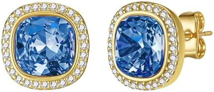 EVEVIC Austrian Crystal Halo Square Stud Earrings for Women 14K Gold Plated Birthstone Earring Hy... | Amazon (US)