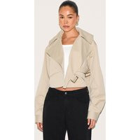 Stone Cropped Trench Belted Jacket | PrettyLittleThing US