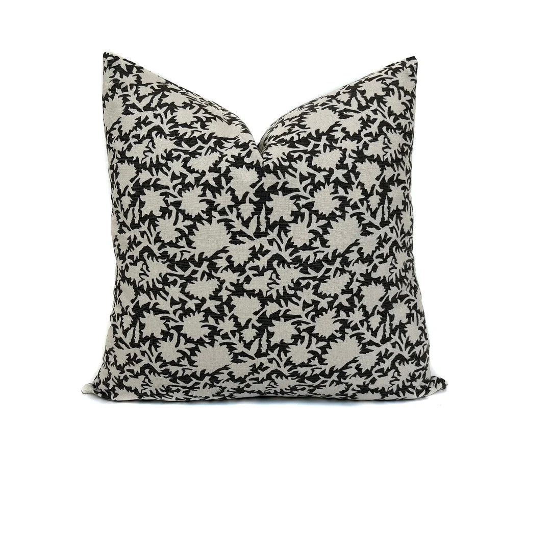 Black Floral Pillow Cover Floral Pillow Cover Rustic Shabby Chic Botanical Cushion Case Sofa Thro... | Etsy (US)
