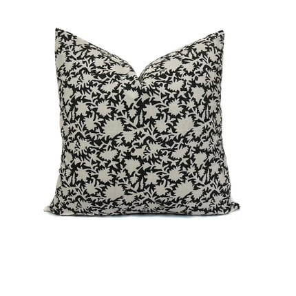 Black Floral Botanical Pillow Cover