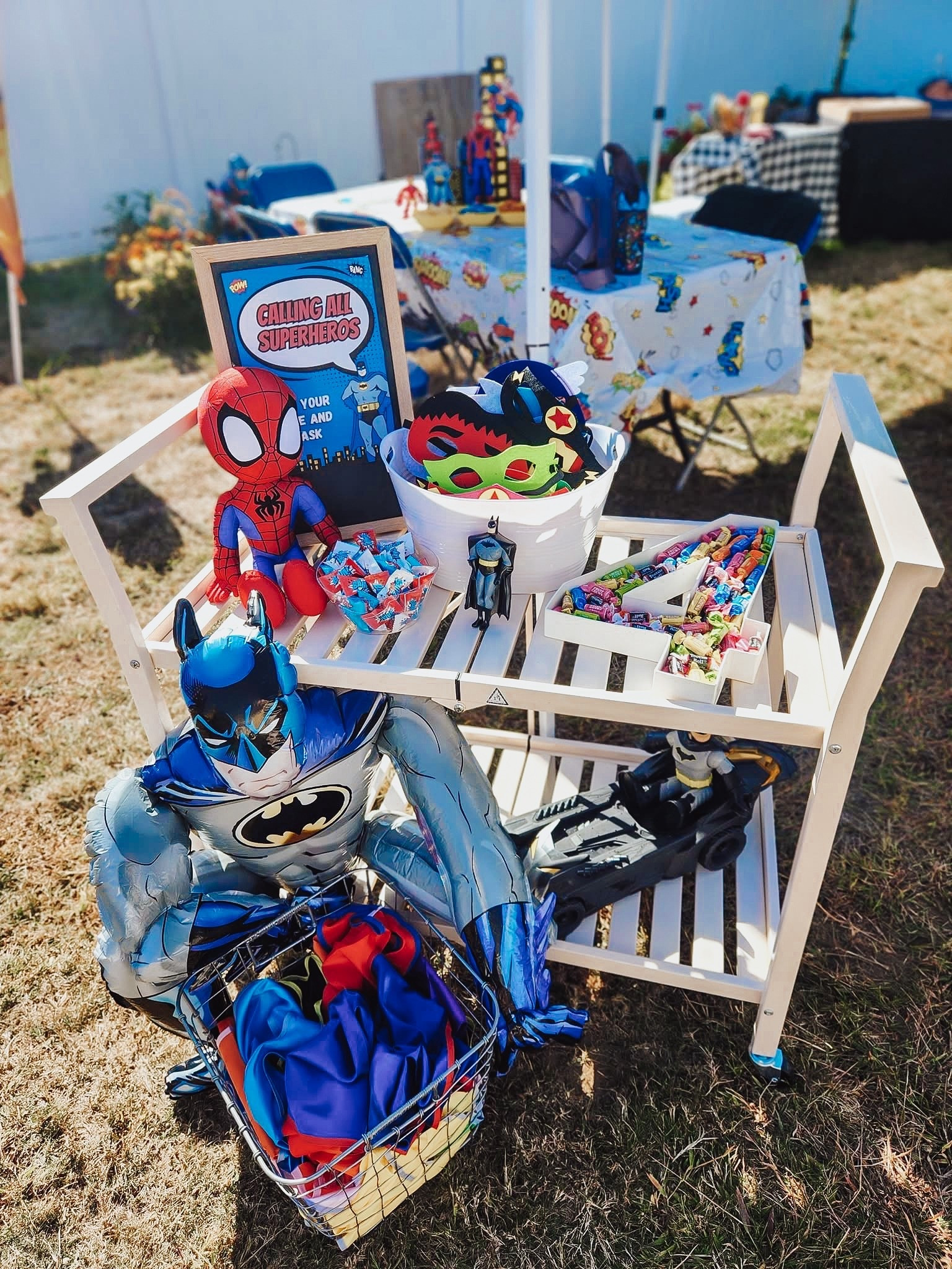 Superhero central 🦸‍♂️🦸‍♀️
I put together this little dress-up station for our tiny heroes — complete with capes, masks, and all the imagination fuel they need to save the day! 💥
And because every superhero deserves a treat, I added a mini candy station too 🍬🍭 Perfect for parties, playdates, or just a rainy-day adventure at home.

#LTKFamily #LTKHalloween #LTKKids