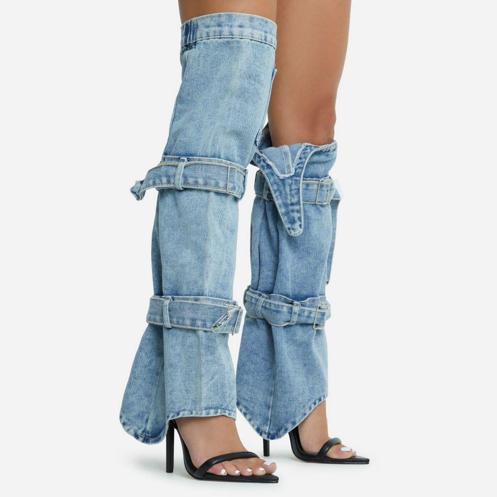 Strap Detail Leg Warmer In Blue Denim | EGO (UK)
