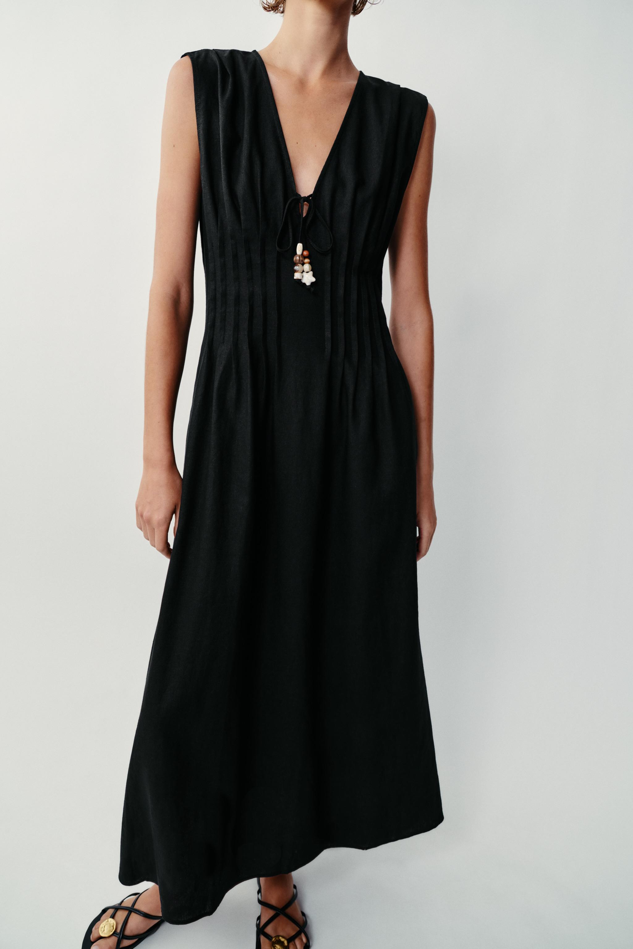 LINEN PINTUCK MIDI DRESS | Zara US