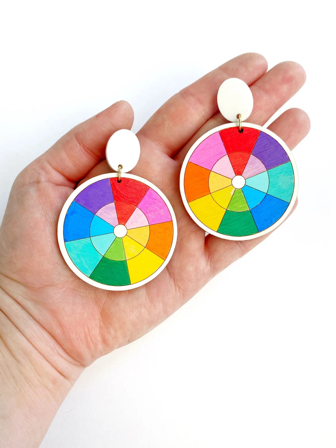 Color Wheel Wooden Earrings | Etsy (US)