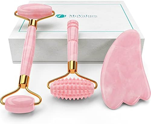 4-in-1 Jade Roller and Gua Sha Set. Rose Quartz Roller with Eye Massager, Jade Gua Sha, Ridged Ro... | Amazon (US)