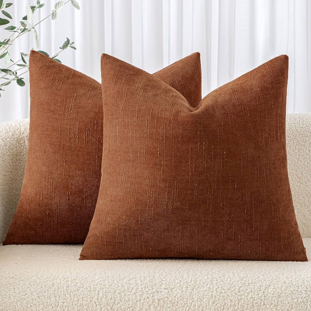 MIULEE Pack of 2 Decorative Throw Pillow Covers Soft Chenille Throw Pillows Solid Textured Fall C... | Amazon (US)