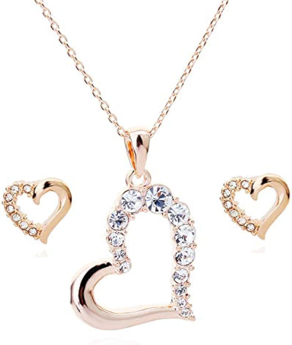 Crystalline Azuria Women 18ct Gold Plated White Crystals Love Hearts Set Pendant Necklace 17.7 in... | Amazon (UK)
