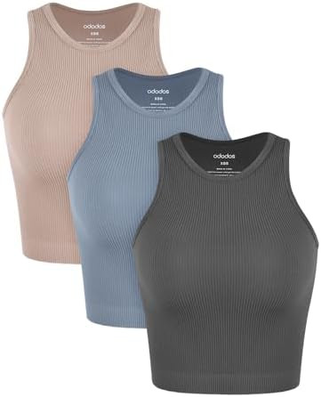 ODODOS 3-Pack Seamless Crop Tank for Women Ribbed Soft High Neck Cropped Tops | Amazon (US)
