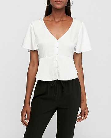 Short Sleeve Peplum Shirt | Express
