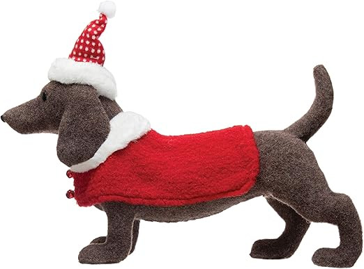Creative Co-Op 16" L x 4" W x 12-1/4"H Fabric Dachshund with Santa Hat & Coat, Brown, Red & White | Amazon (US)