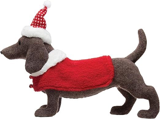 Creative Co-Op 16" L x 4" W x 12-1/4"H Fabric Dachshund with Santa Hat & Coat, Brown, Red & White | Amazon (US)