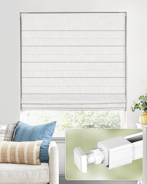No Drill Cordless Roman Shades, Room Darkening, 29\u00d748 in White | Amazon (US)