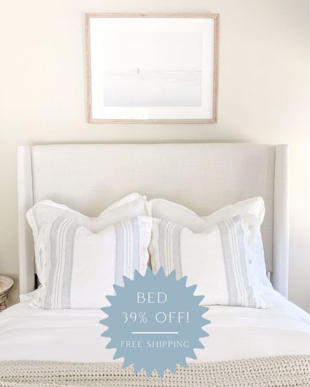 My guest room bed is 39% off right now, and ships free as part of Wayfair’s WAY DAY sale which is running through tomorrow (10/27). I have the “Zuma White” fabric! Also, my striped pillow shams are on sale with free shipping through tonight! 
- 
home decor, coastal decor, beach house decor, beach decor, beach style, coastal home, coastal home decor, coastal decorating, coastal interiors, coastal house decor, home accessories decor, coastal accessories, beach style, blue and white home, blue and white decor, neutral home decor, neutral home, coastal furniture, rattan furniture, natural home decor, guest bedroom, guest bedding, guest room bedding, guest room ideas, upholstered bed, full size bed, queen size bed, king size bed, California king bed, white duvet cover, pottery barn duvet cover, pottery barn bedding, blue and white pillow shams, Euro pillow shams, white linen shams, serena and lily pillow covers, 20x20 pillow covers, linen pillow covers, white Euro shams, linen bedding, linen Euro shams, bedroom decor, bedroom furniture, coastal bedroom, white sheets, master bedroom, master bedroom ideas, master bedroom decor, primary bedroom, primary bedroom ideas, primary bedroom decor, coastal artwork, large artwork, living room artwork, coastal art, coastal prints, coastal art prints, prints decor, prints on a wall, large art prints, large artwork, wall art large, blue artwork, beach house artwork, beach artwork, surfer artwork, framed prints, artwork for bedroom, bedroom artwork, calming artwork, coastal nightstands, wayfair bed, upholstered beds on sale, way day sale

#LTKsalealert #LTKhome #LTKunder50