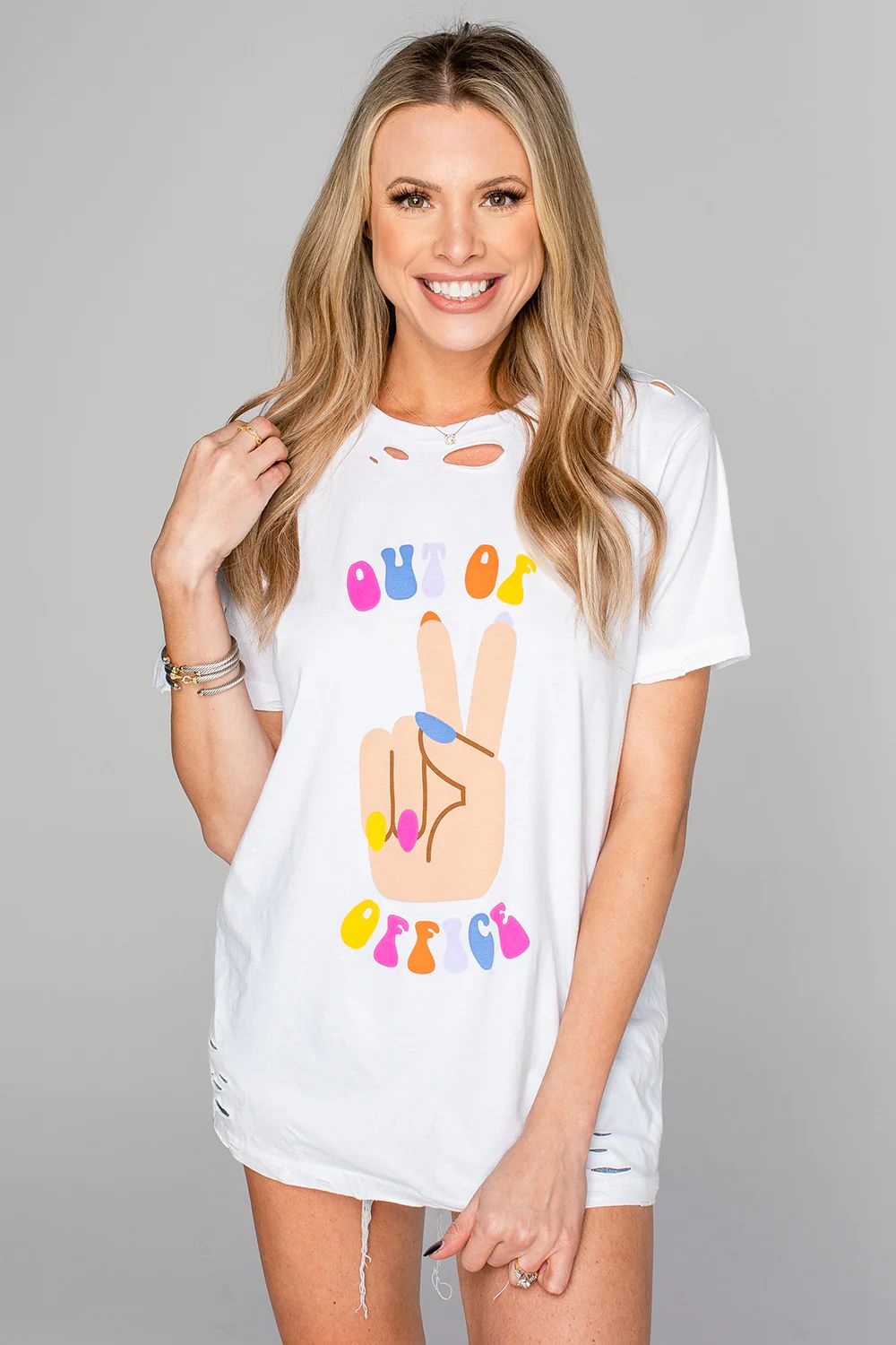 Cam Distressed Graphic Tee - Out of Office | BuddyLove