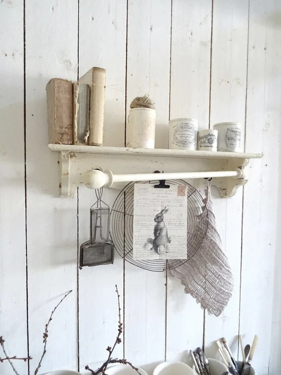64 cm antique wall shelf towel rack - old old white lacquer - shabbychic 25704 | Etsy (US)
