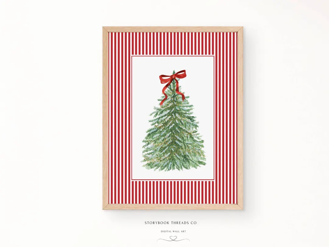 Vintage Christmas Tree Print Holiday Wall Art Christmas Decor printable art Festive Vintage Tree ... | Etsy (US)