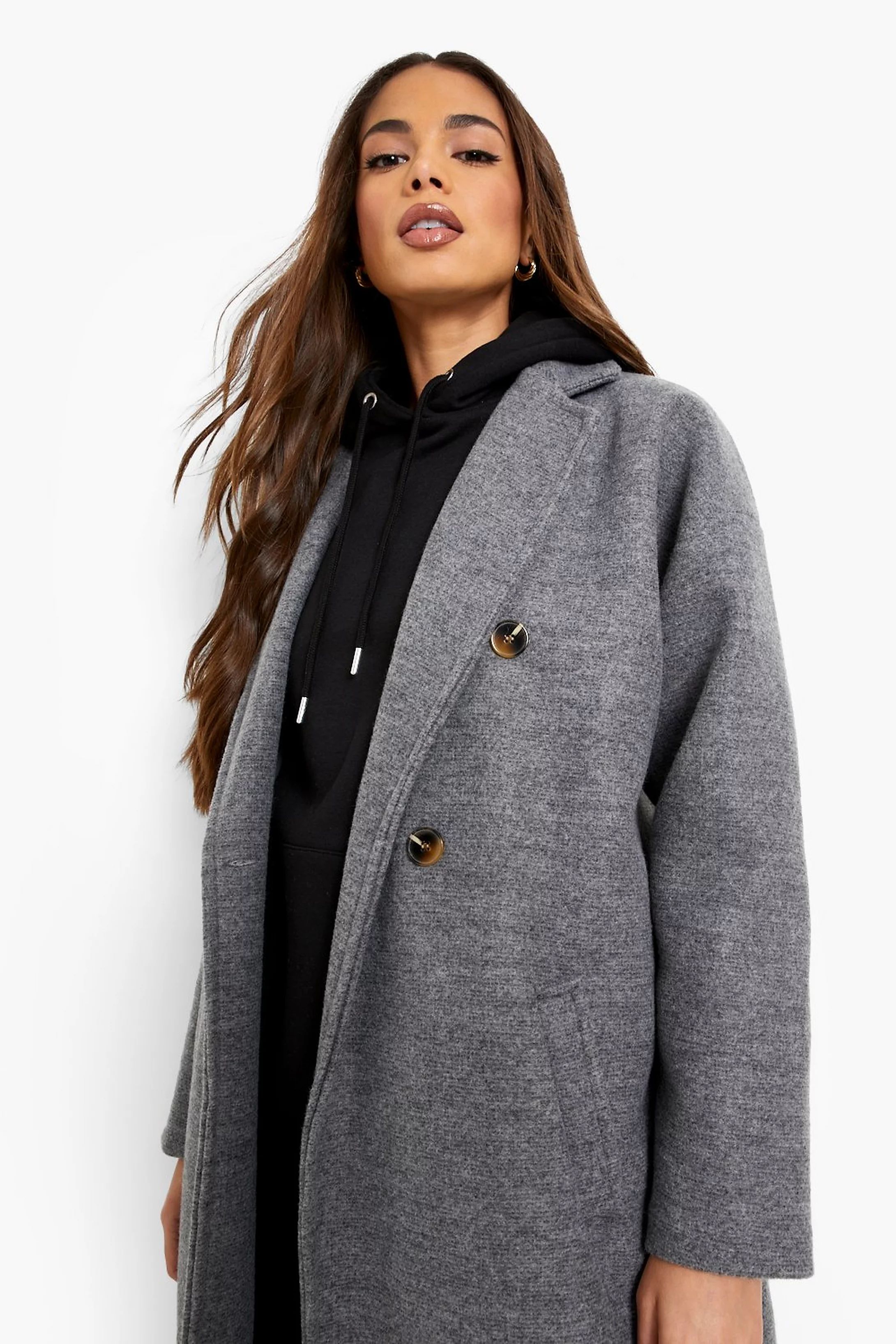 Belted Double Breasted Wool Look Coat | Boohoo.com (US & CA)