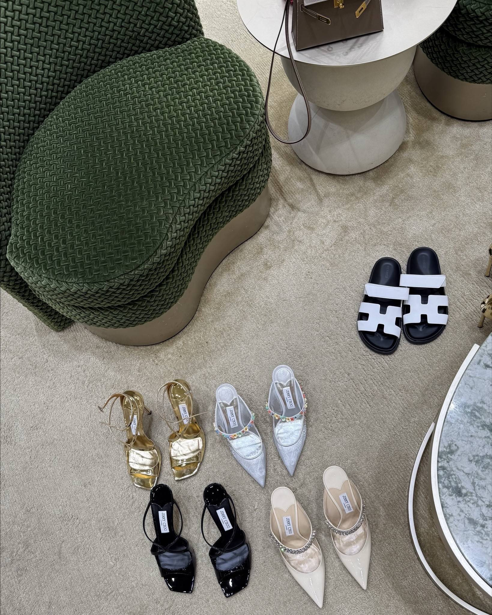 My current Jimmy Choo picks! 
For size reference I’m a size 38.5 BUT wear other sizes in these: 
The gold ones (style called Aria 110): size up half a size 
The black ones (style called Anise 95): size up an entire size 
The silver/white ones (style called bing): size up an entire size 
Hope this guide was helpful ✨

#LTKShoeCrush