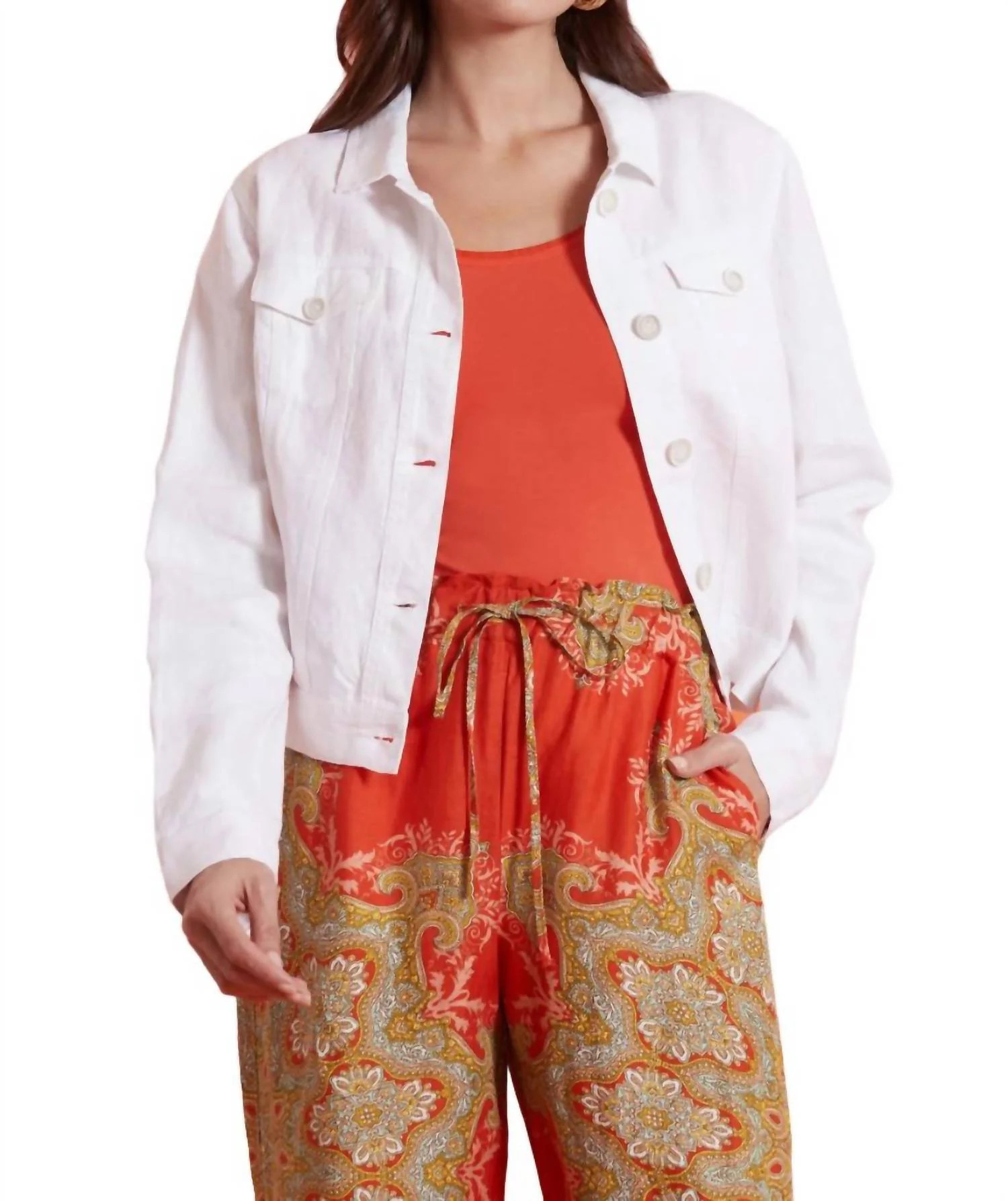 Linen Jean Jacket In White | Shop Simon