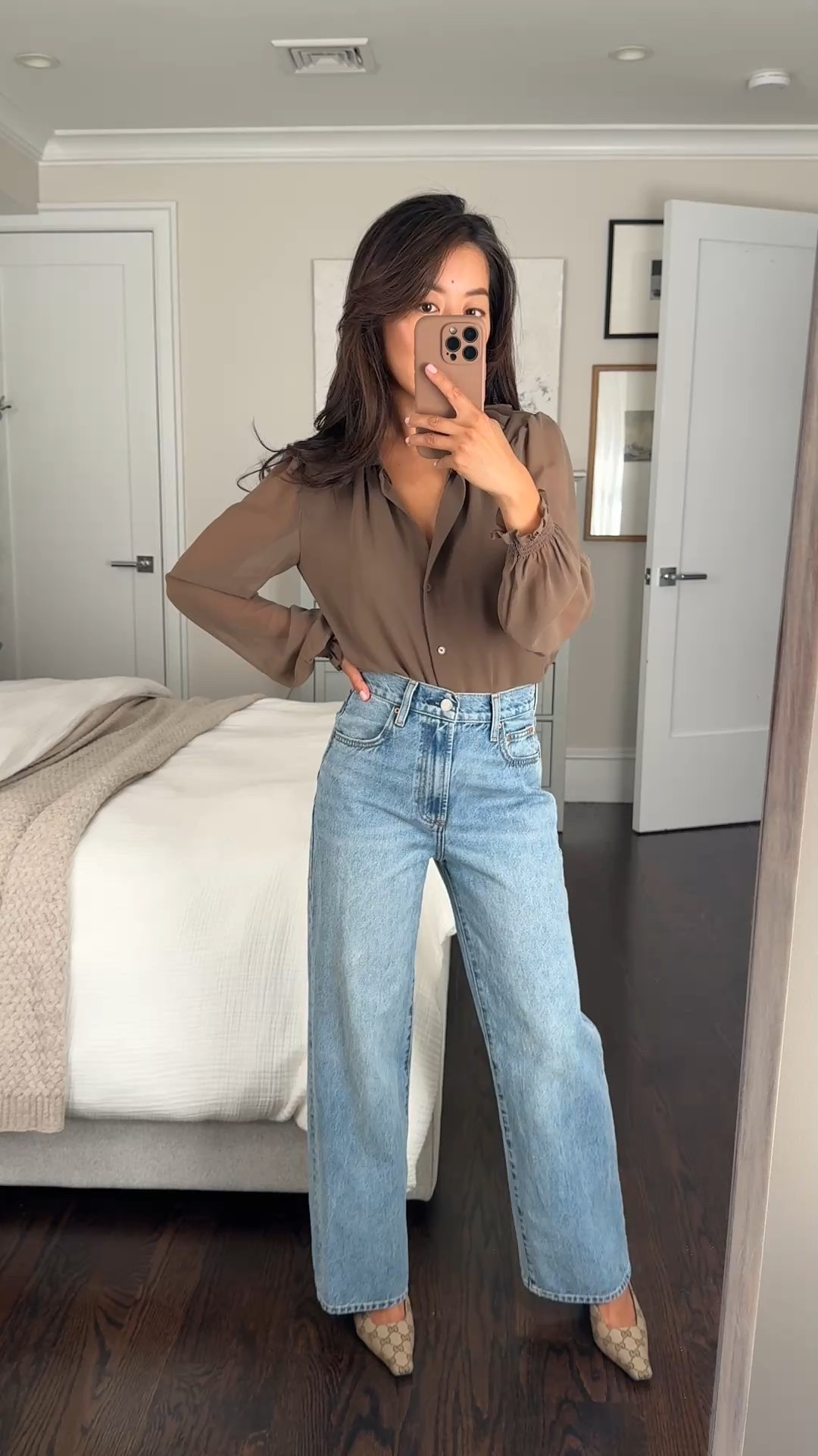 • Farrah Hi-rise Wide leg Jeans sz 24 short in “7 Yrs Bleu Taboo"  runs a little big at waist 

I washed and dried on medium for a perfect petite-friendly fit with flats and sneakers . Love the relaxed , laid back cut of the Farrah 

• Aritzia blouse xxs, drapey and semi sheer only at the sleeves. Pairs well with workwear trousers and skirts too 

@aritzia #aritziapartner 

Petite office style, smart casual, outfits with denim  

#LTKPetite #LTKWorkwear #LTKStyleTip